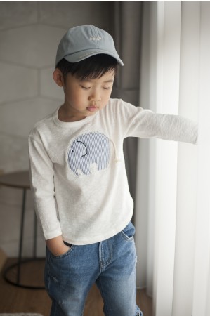 立體可愛大象純棉 T恤(白色)
